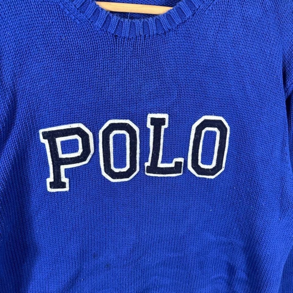 Polo Ralph Lauren Mens Large Logo Crewneck Knit Blue Sweater Crew Neck - Picture 3 of 7